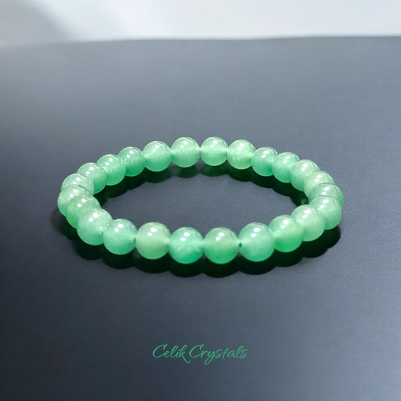 Green Aventurine Bracelet - 8mm Unisex Natural Stones Handmade Stretch Beads - Picture 5 of 6